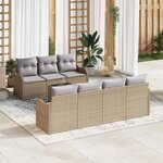 vidaXL Ensemble de canapé de jardin 8 Pièces Beige  Gris 55 x 55 x 37 cm