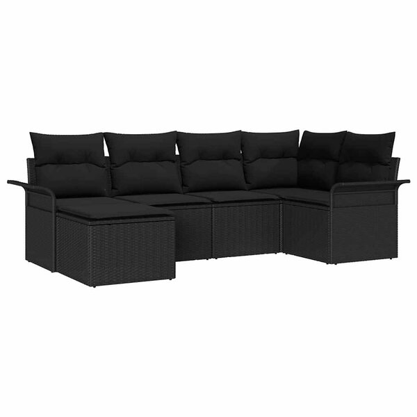 vidaXL Ensemble de canapé de jardin avec coussin 6 Pièces Noir polyrotin