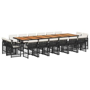 vidaXL Ensemble à manger de jardin 17 Pièces coussins noir résine tressée
