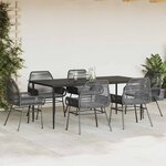 vidaXL Ensemble à manger de jardin coussins 7Pièces noir poly rotin verre