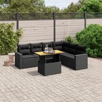 vidaXL Salon de jardin 7 Pièces avec coussins noir résine tressée