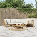 vidaXL Salon de jardin 6 Pièces avec coussins blanc crème bambou