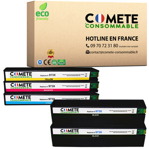 973X - Pack de 5 cartouche de toner compatible HP 973X Noir Cyan Magenta Jaune - Entreprise française - pour HP PageWide Managed MFP P57750, P55250; PageWide Pro 452, 477, MFP 477