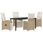 vidaXL Set de repas de jardin 5 pièces avec coussins Beige Poly Rattan