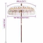 vidaXL Parasol Crème x 250 cm Coton et bois massif