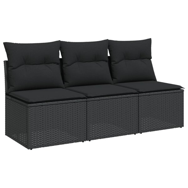 vidaXL Canapé de jardin avec coussins 3 places en polyrotin noir