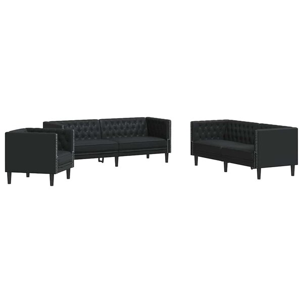 vidaXL Ensemble de Canapés 3 Pièces Noir 194 x 74.5 x 70.5 cm Faux cuir