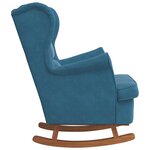 vidaXL Fauteuil à bascule à oreilles en velours bleu bois massif