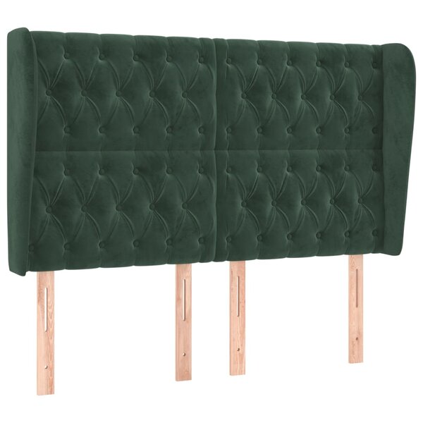 vidaXL Tête de lit avec oreilles Vert foncé 147x23x118/128 cm Velours