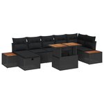 vidaXL Ensemble de canapé de jardin 8 pièces avec coussins Noir Poly Rotin