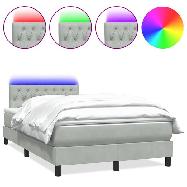 vidaXL Sommier à lattes de lit et matelas et LED gris clair 120x220cm velours