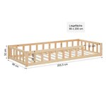 Lit Montessori 90x200 cm en bois naturel avec matelas et barrières