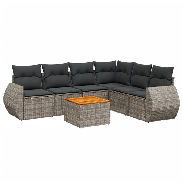 vidaXL Salon de jardin avec coussins 7 Pièces gris résine tressée