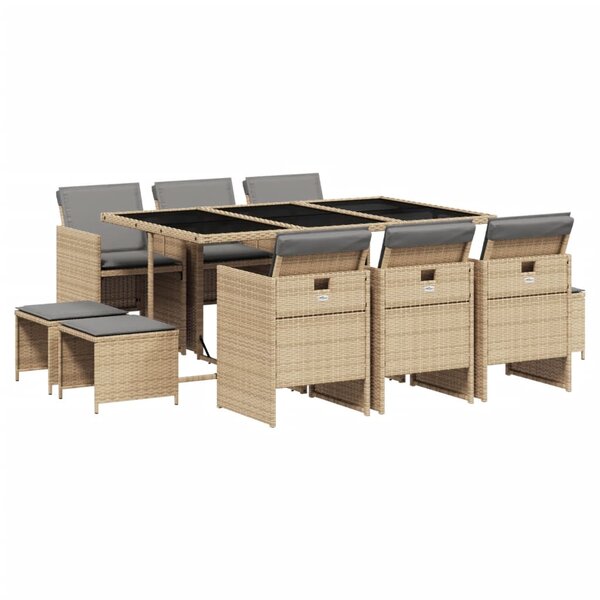 vidaXL Ensemble à manger de jardin et coussins 11 Pièces mélange beige