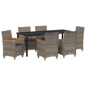 vidaXL Ensemble de repas de jardin de 7 pièces avec coussins gris en rattan poly