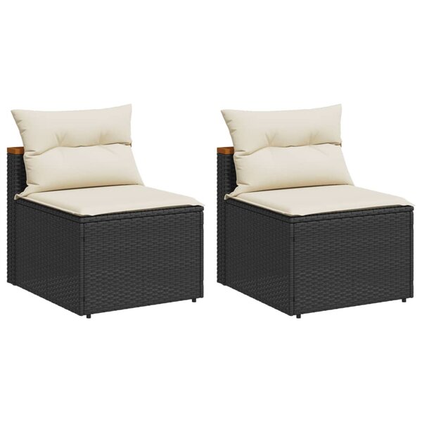 vidaXL Canapés de jardin sans accoudoirs avec coussins 2 Pièces noir