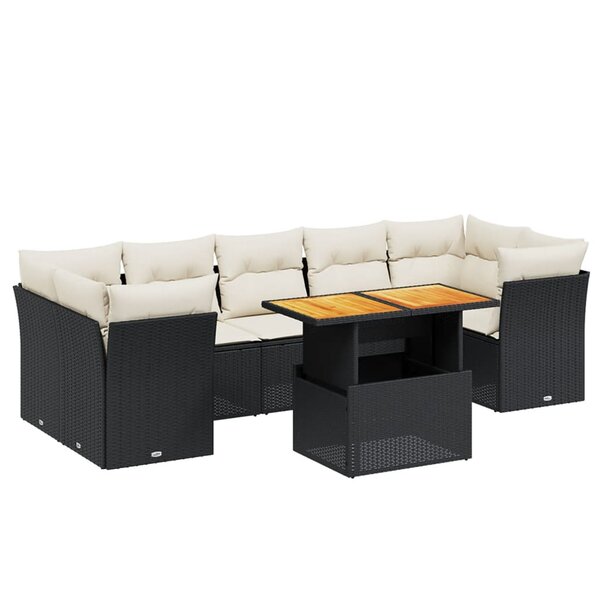 vidaXL Salon de jardin 8 Pièces avec coussins noir résine tressée