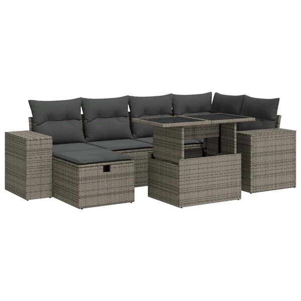 vidaXL Salon de jardin 8 Pièces avec coussins gris résine tressée