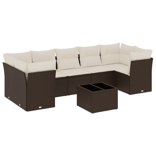 vidaXL Salon de jardin 8 Pièces avec coussins marron résine tressée
