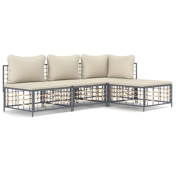 vidaXL Salon de jardin 4 Pièces avec coussins anthracite résine tressée