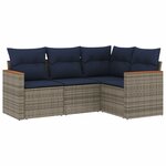 vidaXL Salon de jardin 4 Pièces avec coussins gris résine tressée