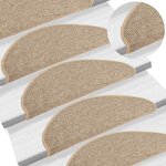 vidaXL Tapis d'escalier 15 pièces 65 x 21 x 4 cm Beige foncé Demi-rond Grand