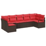 vidaXL Ensemble de canapé de jardin avec coussin 7 Pièces Marron et rouge