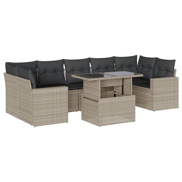 vidaXL Salon de jardin 8 Pièces avec coussins gris clair résine tressée