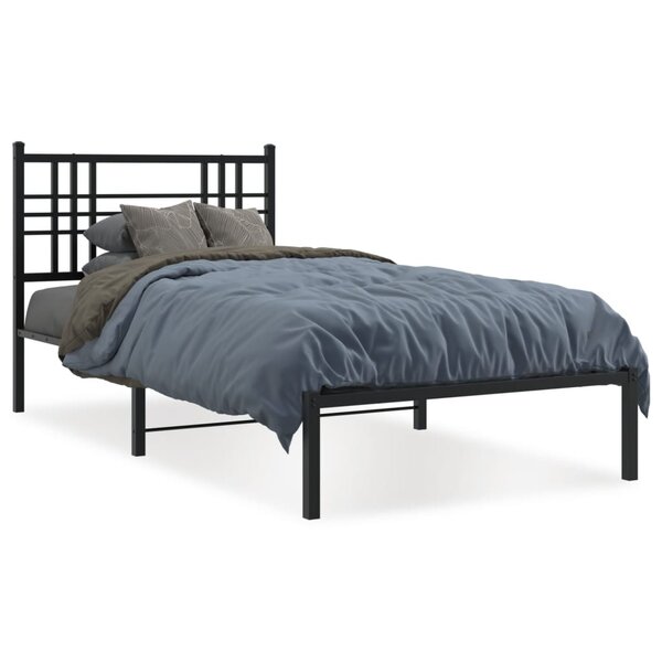 vidaXL Cadre de lit métal sans matelas avec tête de lit noir 90x200 cm