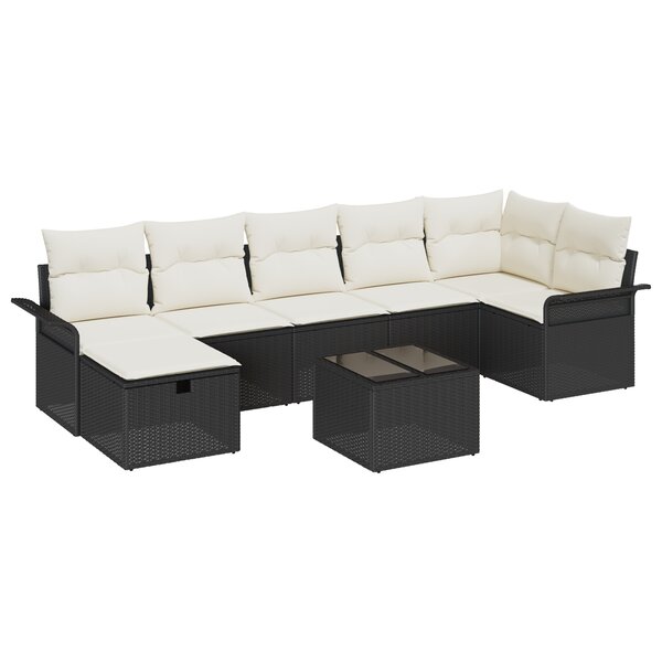 vidaXL Ensemble de canapé de jardin 8 pièces avec coussins noir poly rotin