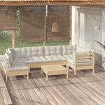 vidaXL Salon de jardin 7 Pièces avec coussins crème bois de pin