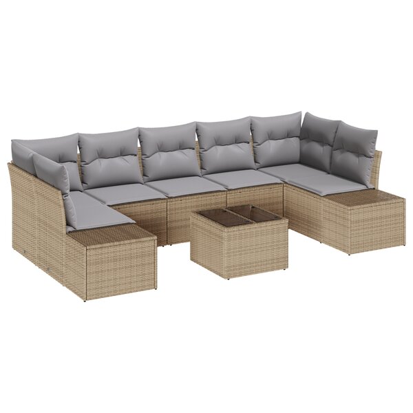 vidaXL Ensemble de canapé de jardin 8 pièces avec coussins beige poly rotin