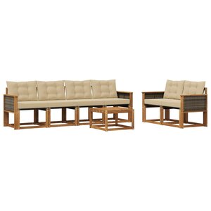 vidaXL Ensemble de canapés d'extérieur 7 pc Naturel et Beige