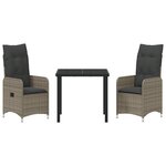 vidaXL Set de salle à manger de jardin 3 pièces avec coussins rattan poly gris