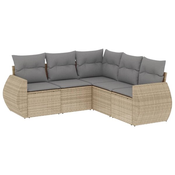 vidaXL Salon de jardin avec coussins 5 Pièces beige résine tressée