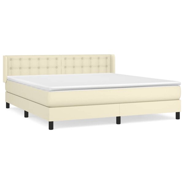 vidaXL Lit à sommier tapissier avec matelas Crème 160x200cm Similicuir