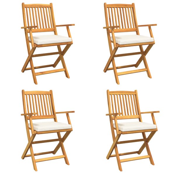 Chaises de jardin pliantes vidaXL avec coussin blanc 4 pièces en bois d'acacia solide