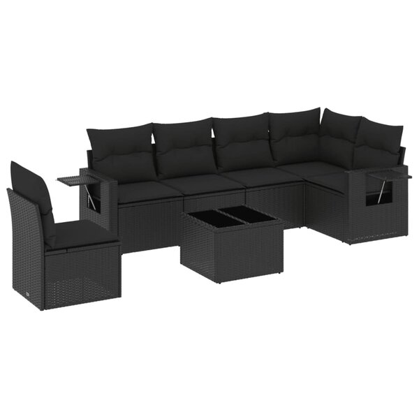vidaXL Salon de jardin 7 Pièces avec coussins noir résine tressée