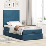 vidaXL Cadre de lit ottoman avec matelas bleu foncé 90x200 cm velours