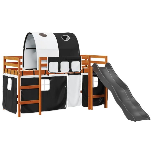vidaXL Lit mezzanine enfants et tunnel blanc/noir 80x200cm pin massif