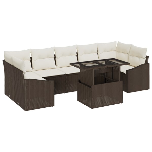 vidaXL Ensemble de Canapés de Jardin 8 Pièces avec Coussins Marron en Rattan Poly