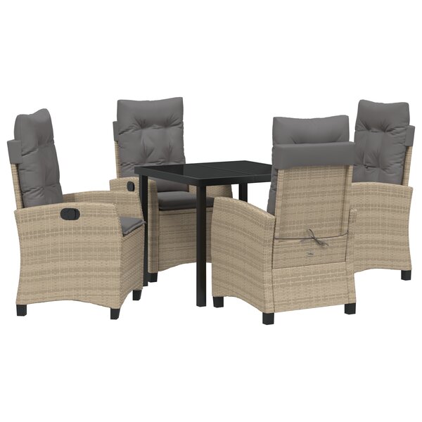 vidaXL Set de 5 pièces pour dîner de jardin avec coussins en poly rotin beige