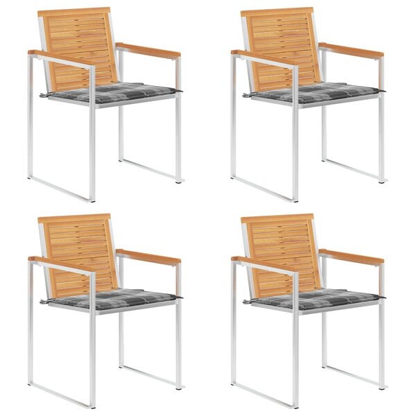 vidaXL Chaises de jardin lot de 4 avec coussins Bois de teck massif