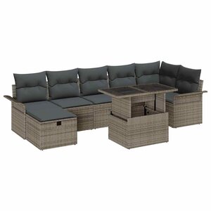 vidaXL Ensemble de canapé de jardin avec coussin 8 Pièces Gris Poly rotin