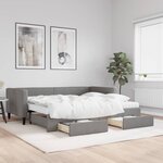 vidaXL Lit de jour avec gigogne et tiroirs gris foncé 90x190 cm tissu