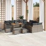 Ensemble de 14 Pièces de Canapés de Jardin avec Coussins Gris Rattan Poly Acacia