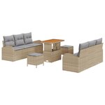 Ensemble de Canapé de Jardin vidaXL 9 Pièces avec Coussins Beige Rotin Synthétique Acacia
