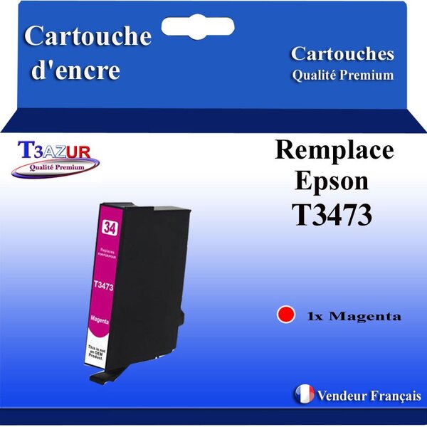 T3AZUR- Cartouche Compatible pour Epson T3473 T3463 T34XL 34XL Magenta