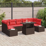 vidaXL Ensemble de canapé de jardin avec coussin 8 Pièces Marron et rouge