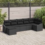 vidaXL Ensemble de canapé de jardin avec coussin 7 Pièces Noir polyrotin